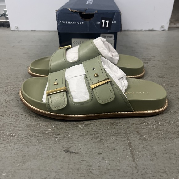 Cole Haan Womens Marisol Footbed Sandals Double Buckle Slide Green Leather Sz 6B - Picture 5 of 7